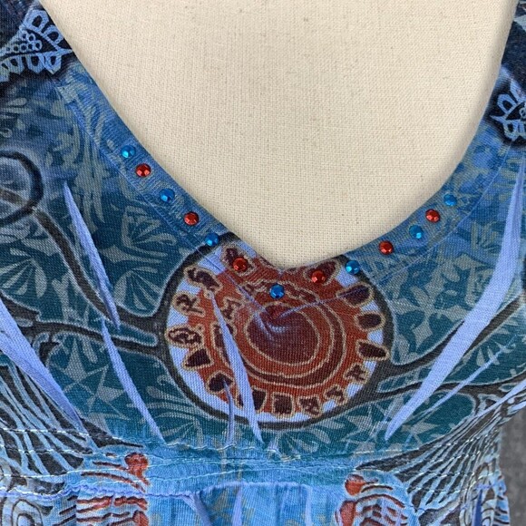 One World Paisley Top Women M Thin Jersey Ruffle Cap Sleeve Peplum - Picture 4 of 9